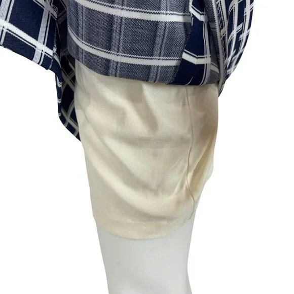 Vintage 70s Plaid Skirt Womens Large Navy Blue Attached Slip Shorts Skort